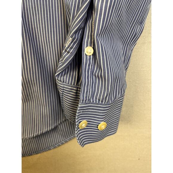 Nautica Button Down Shirt Men's Large Slim Fit Blue Stripe Cotton Preppy Work - Picture 3 of 8